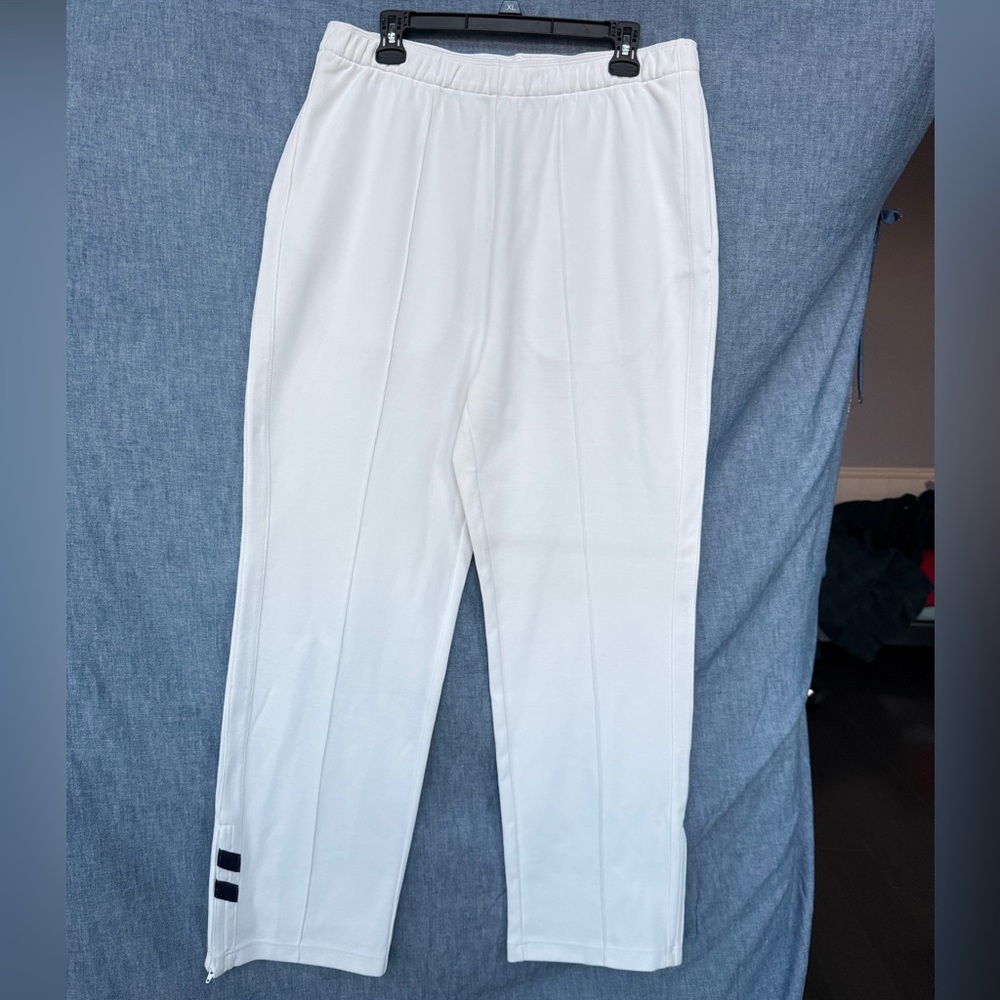 NWT Polo Ralph Lauren US Open Tennis Zip Track Pant, White w/Navy Accent, Large